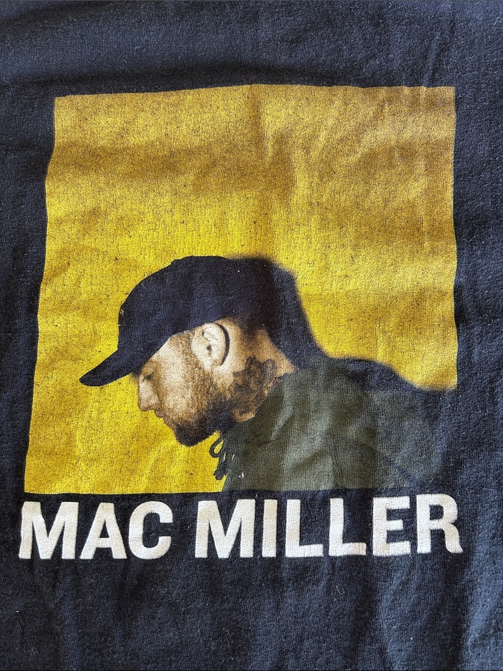 Black Short Sleeve Graphic Tee with Yellow Square and White Text